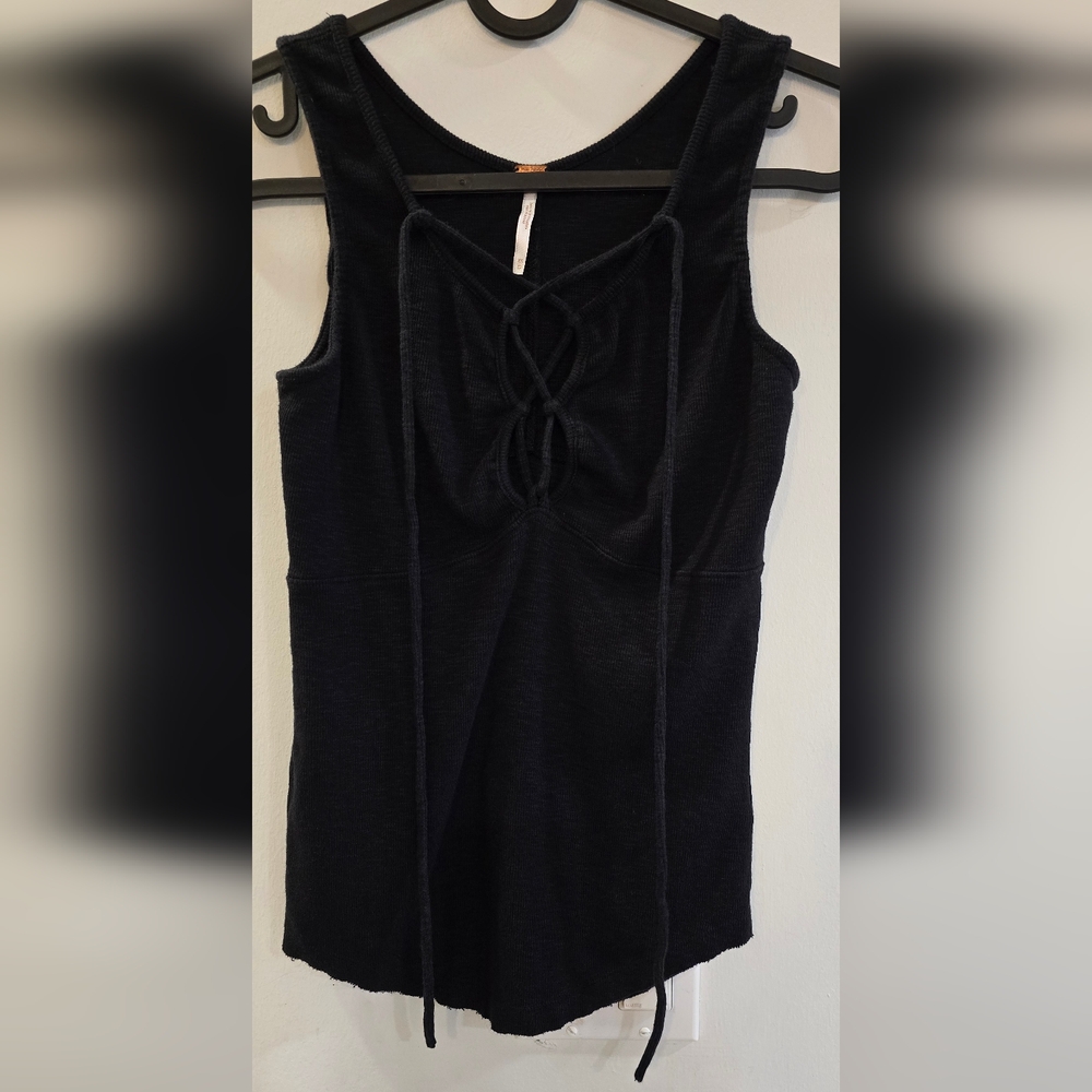 Free People Black Knit Bodysuit with Front Tie